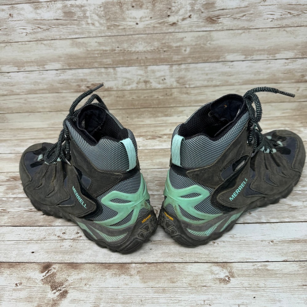 Merrell Mid Black Adventure Black Outdoor Trail Hiking Boots Women's 7.5 Green - Picture 4 of 8